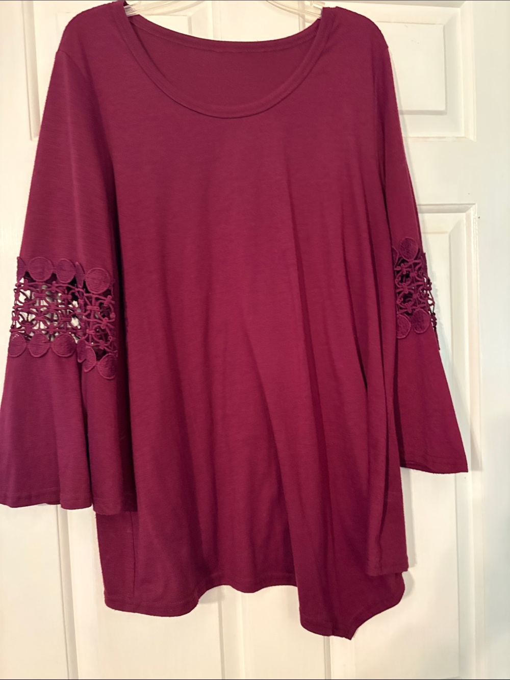 Women’s Maroon Crochet-Sleeve Scoop Neck Top